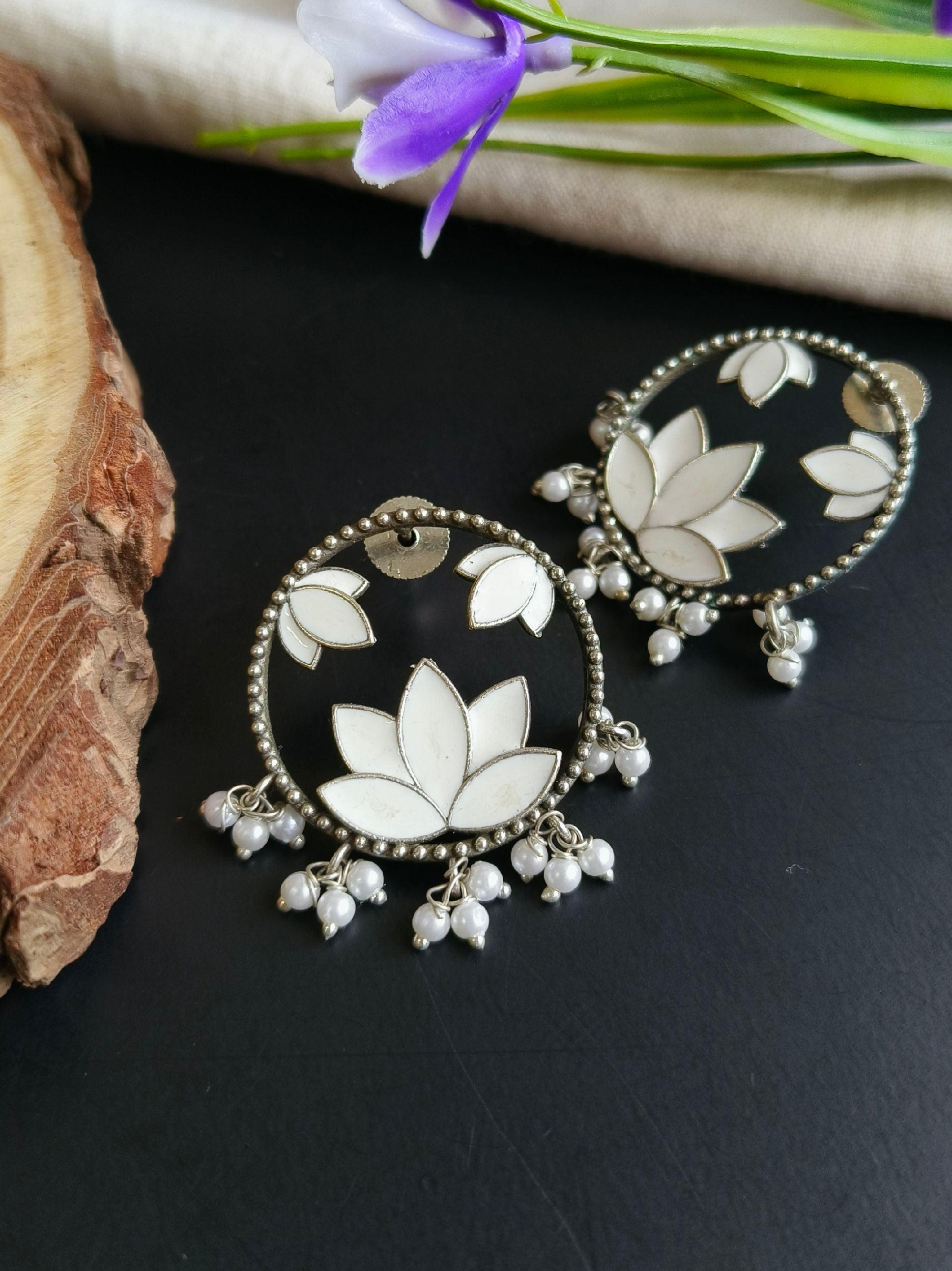 Lotus Style Enamel Earrings | Sarichka