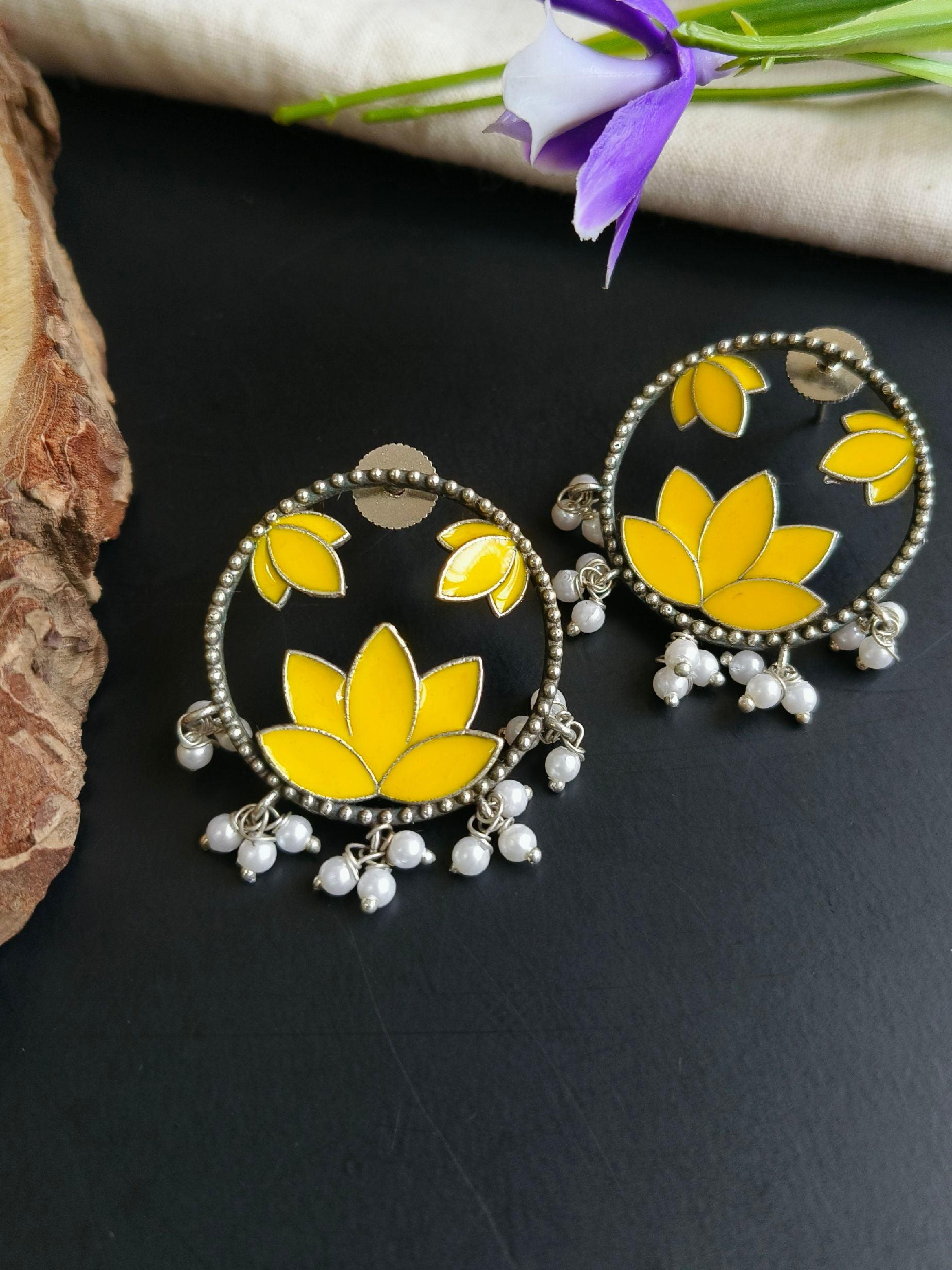 Lotus Style Enamel Earrings | Sarichka