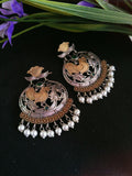 Dual Tone Silver Oxidized Moon Balli Dangler Earrings – Elegant Design | Sarichka