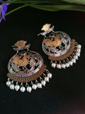 Dual Tone Silver Oxidized Moon Balli Dangler Earrings – Elegant Design | Sarichka