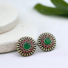 oxidized stone stud earring 