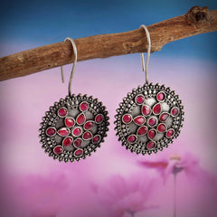 Rounded Floral Oxidised Hook Earrings | Sarichka