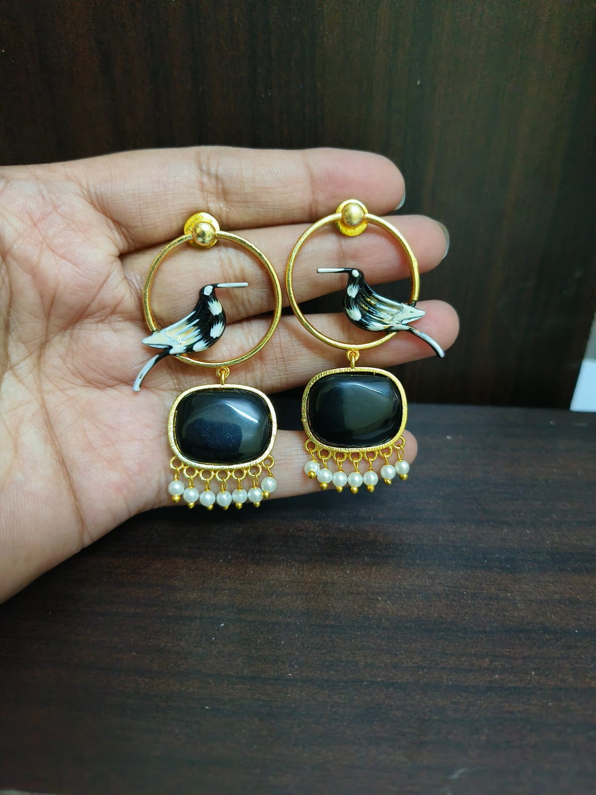 Monalisa Bird Gold Plated Pearl Earrings | Sarichka