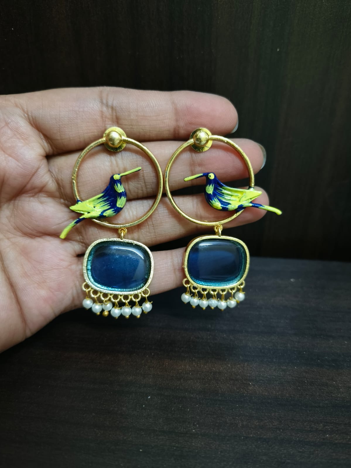 Monalisa Bird Gold Plated Pearl Earrings | Sarichka