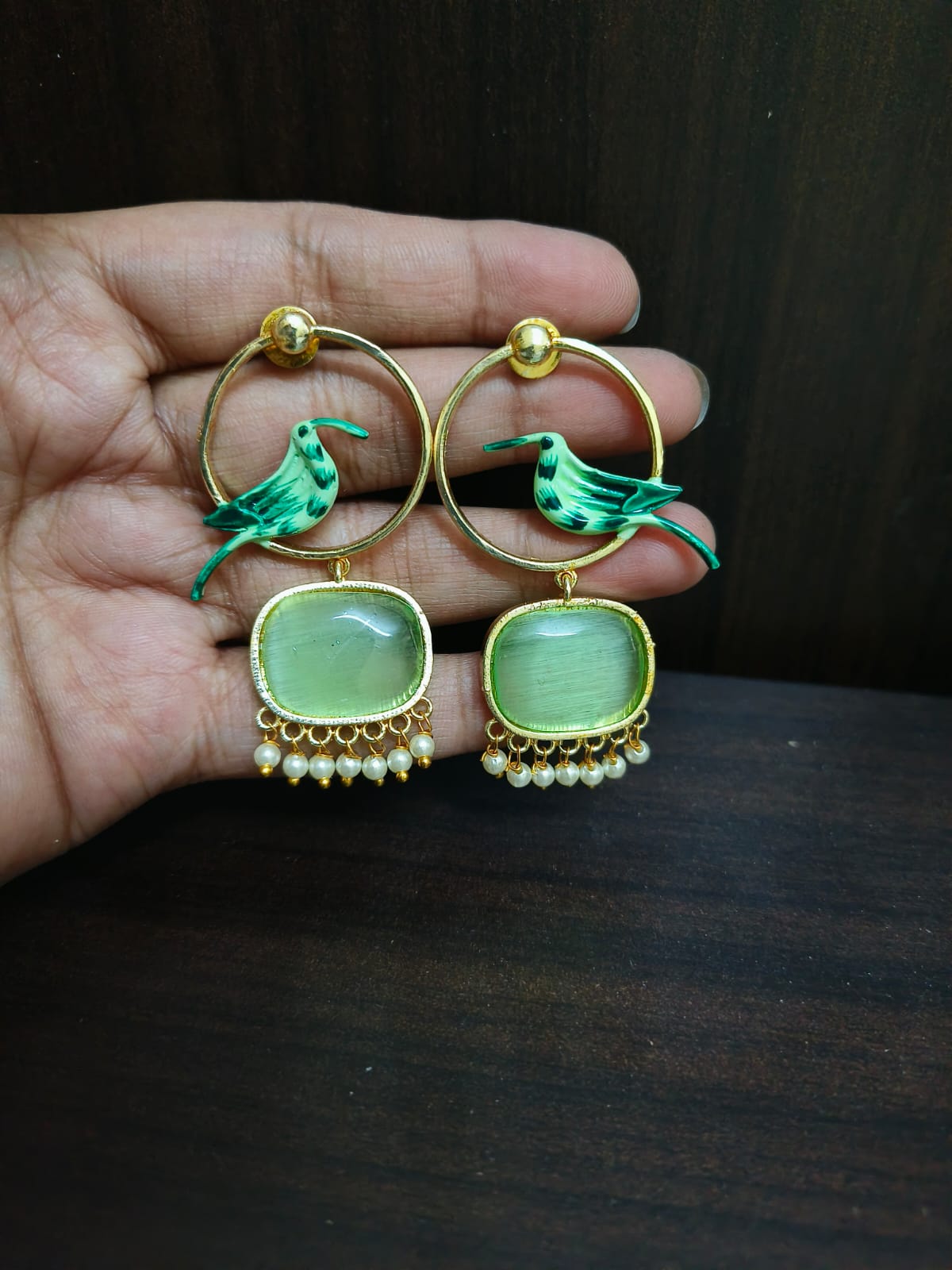 Monalisa Bird Gold Plated Pearl Earrings | Sarichka