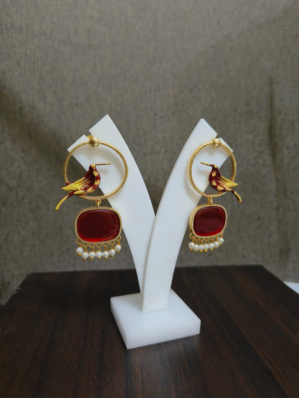 Monalisa Bird Gold Plated Pearl Earrings | Sarichka