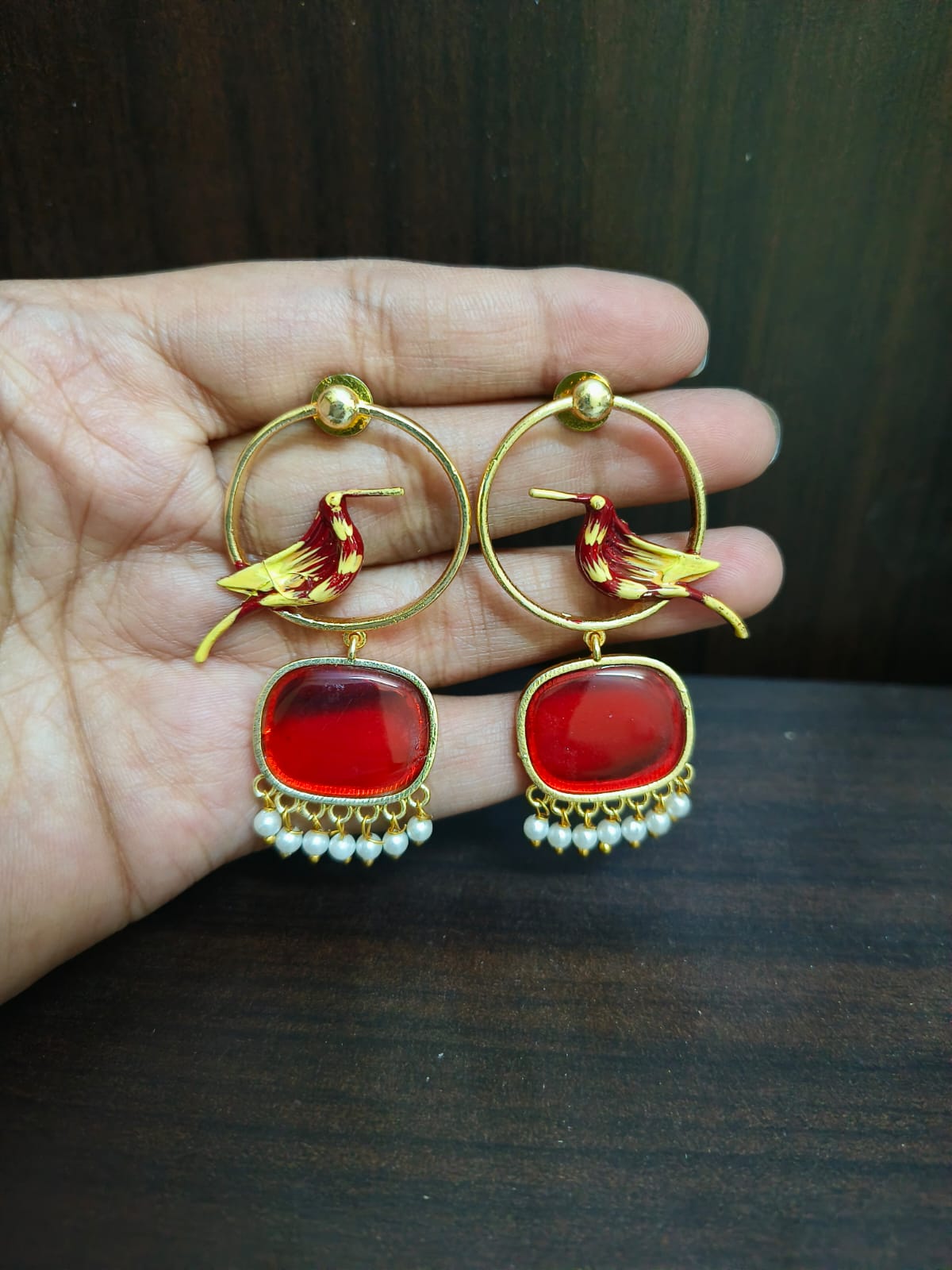 Monalisa Bird Gold Plated Pearl Earrings | Sarichka
