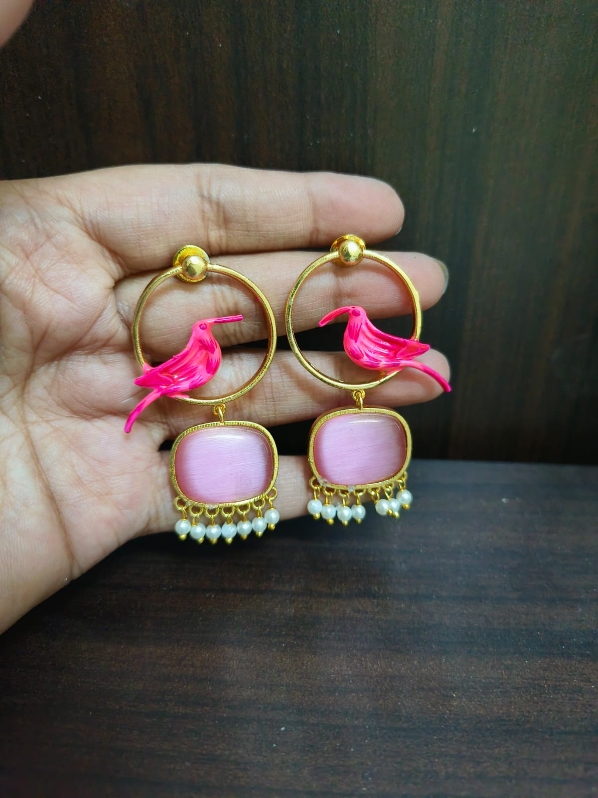 Monalisa Bird Gold Plated Pearl Earrings | Sarichka