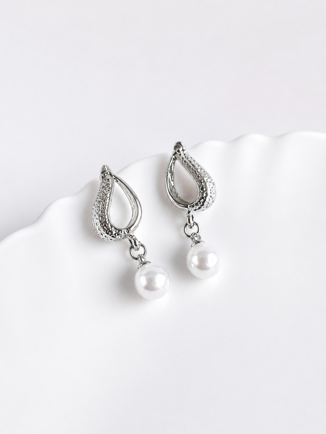 Elegant Silver Pearl Drop Statement Earrings | AMOLA