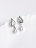 Elegant Silver Pearl Drop Statement Earrings | AMOLA