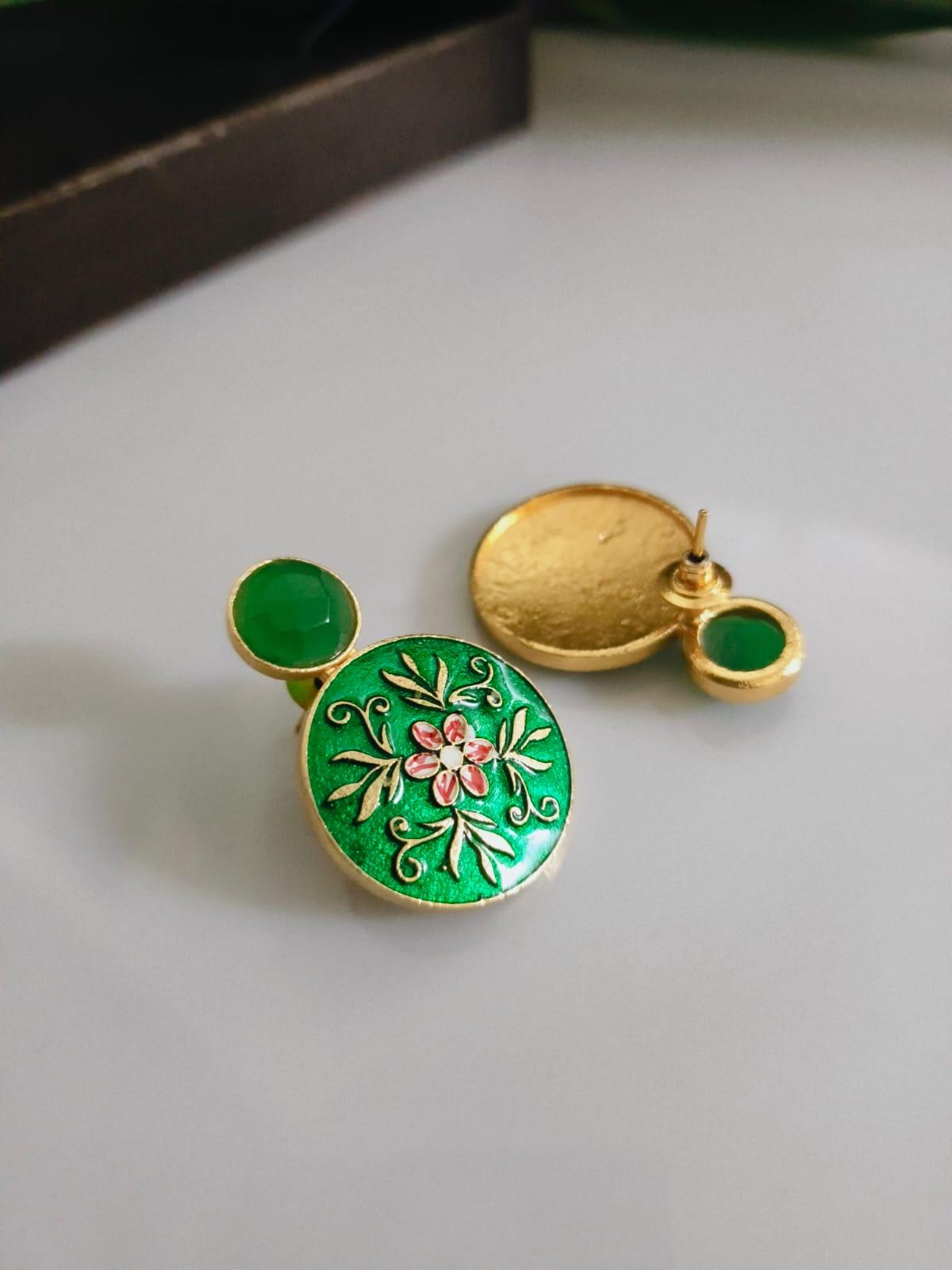 Sarichka Gold Plated Partywear Enamel Stud Earrings