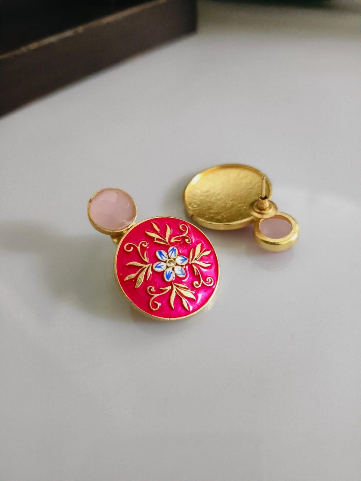 Sarichka Gold Plated Partywear Enamel Stud Earrings