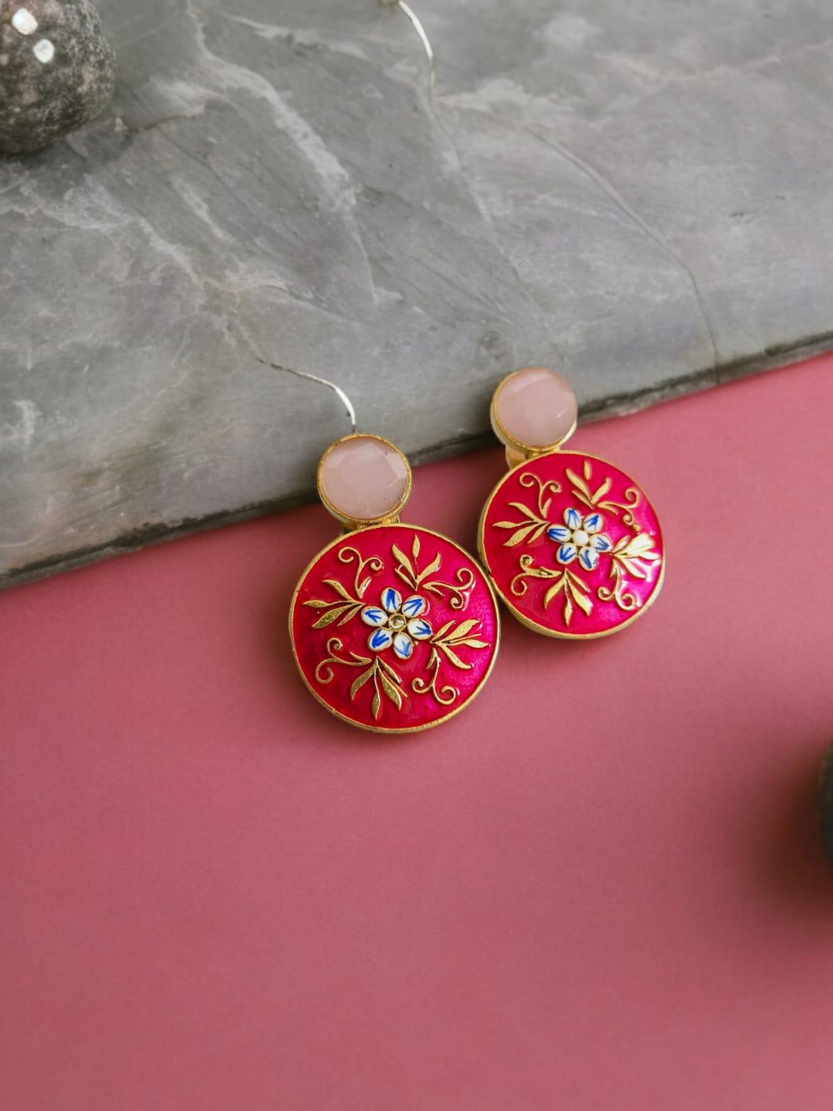 Sarichka Gold Plated Partywear Enamel Stud Earrings