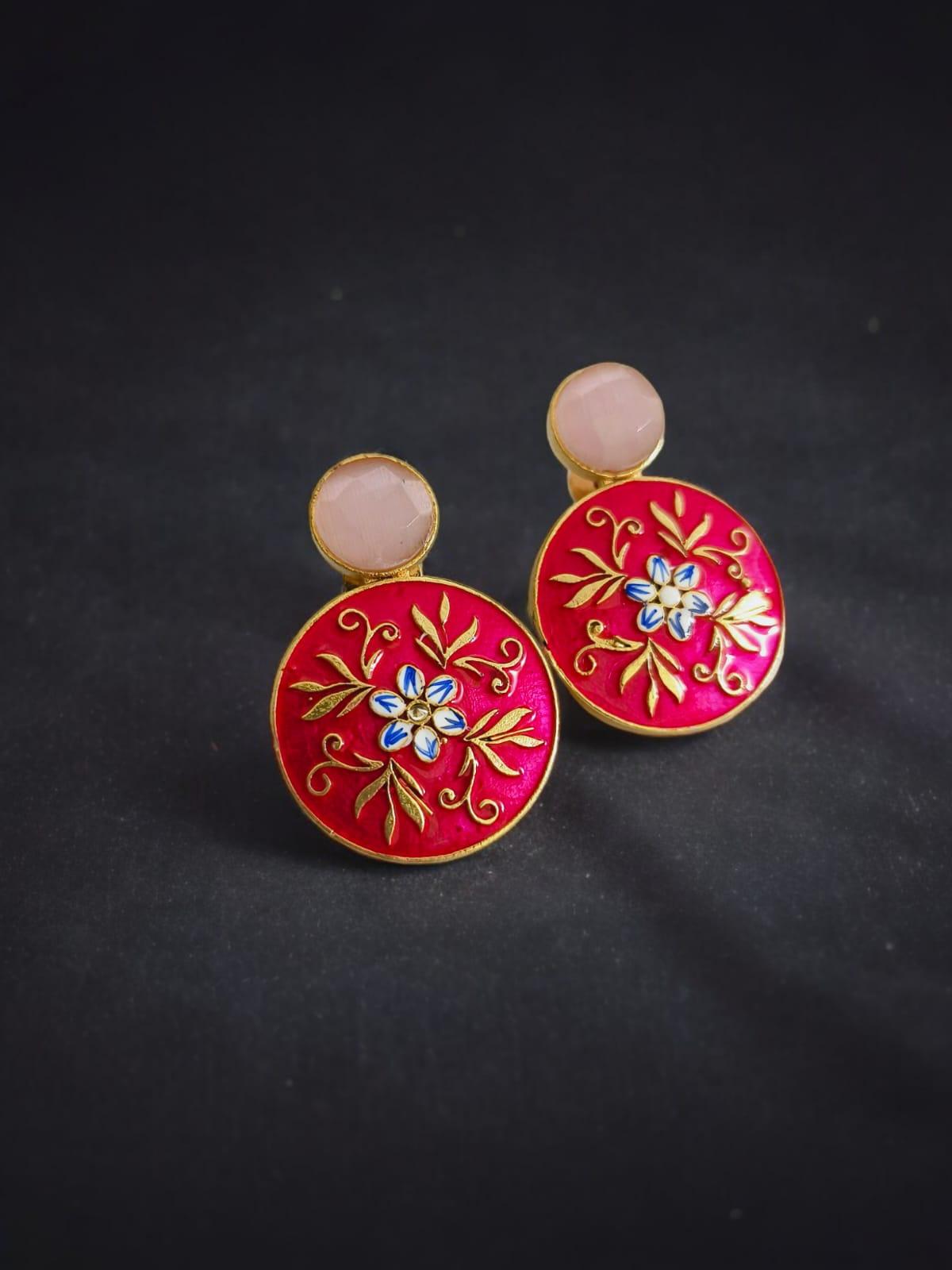 Sarichka Gold Plated Partywear Enamel Stud Earrings