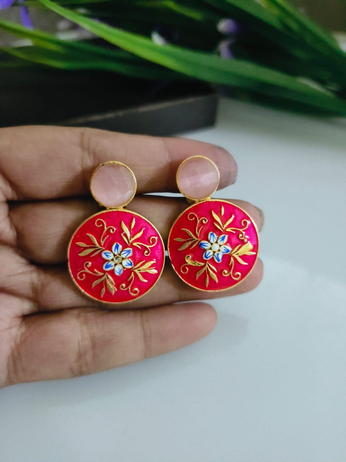 Sarichka Gold Plated Partywear Enamel Stud Earrings