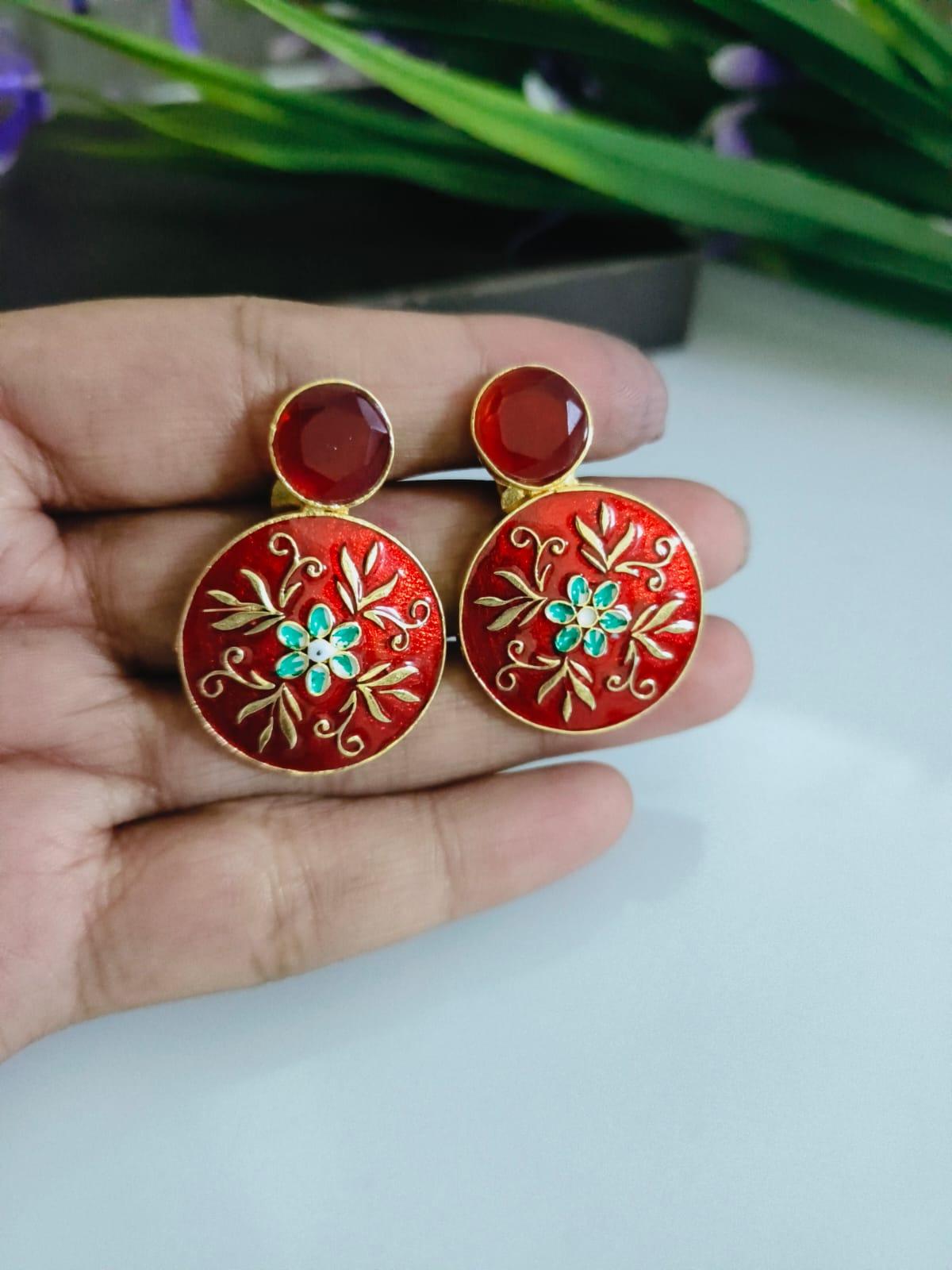 Sarichka Gold Plated Partywear Enamel Stud Earrings