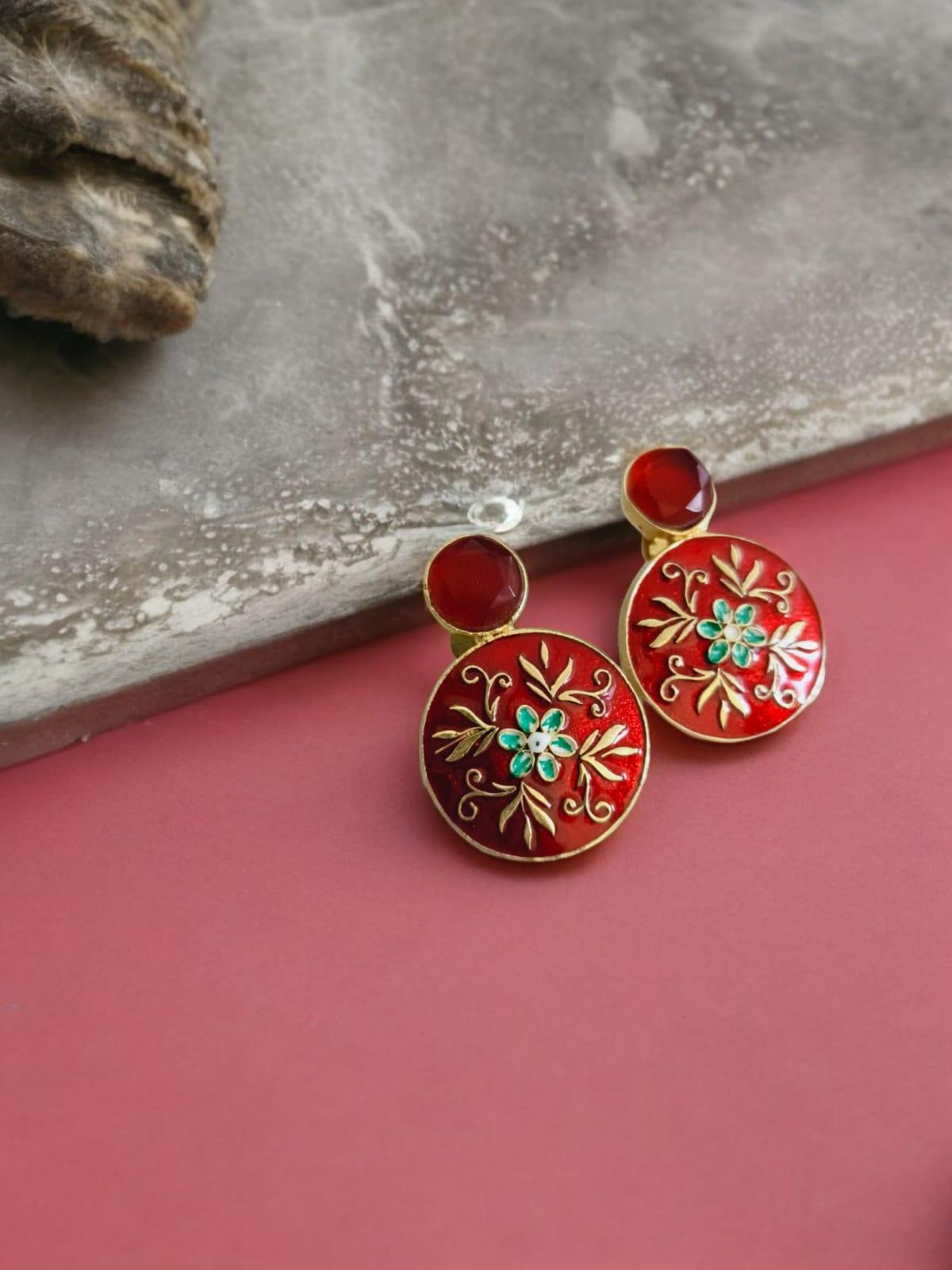 Sarichka Gold Plated Partywear Enamel Stud Earrings