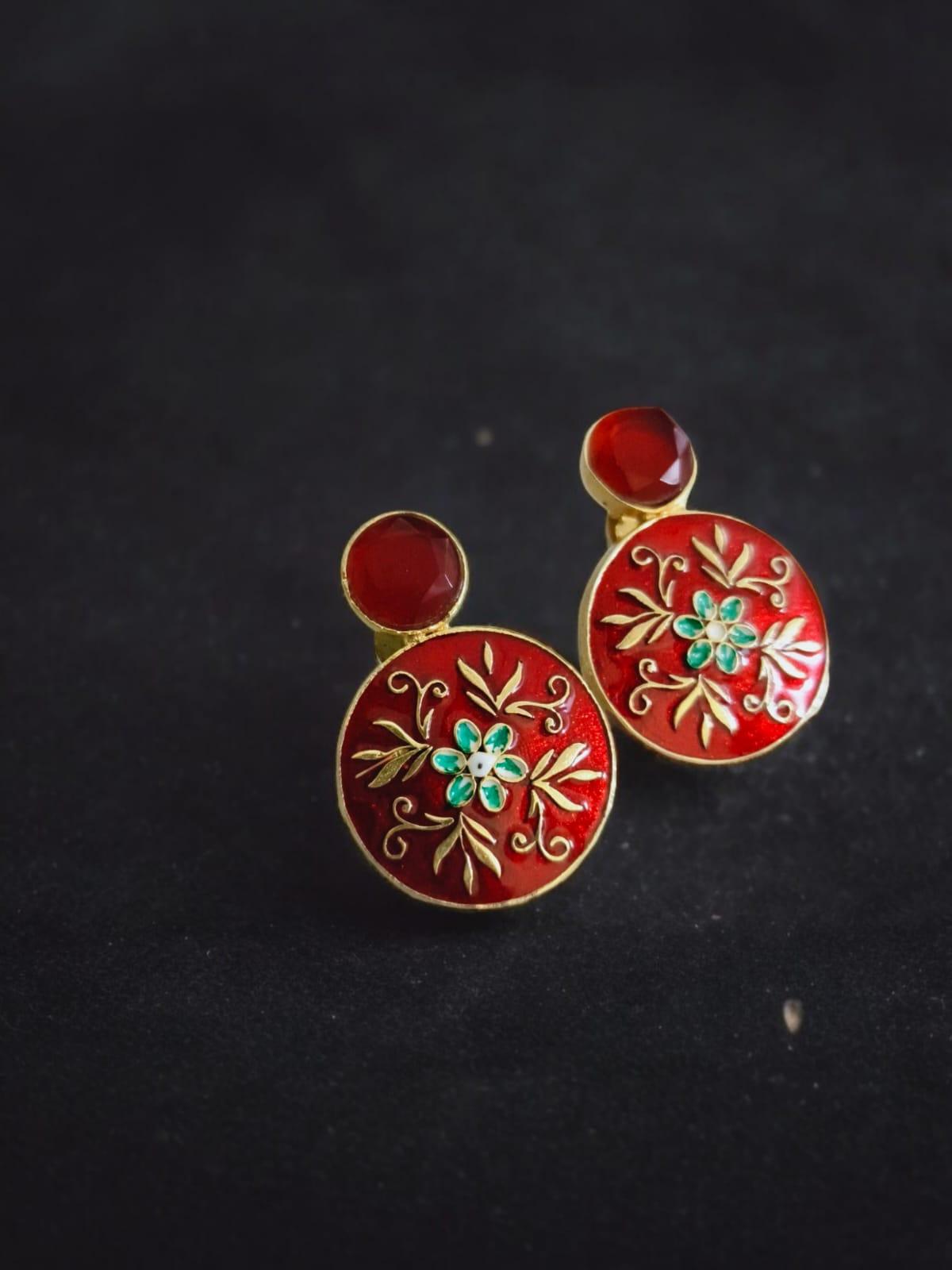 Sarichka Gold Plated Partywear Enamel Stud Earrings