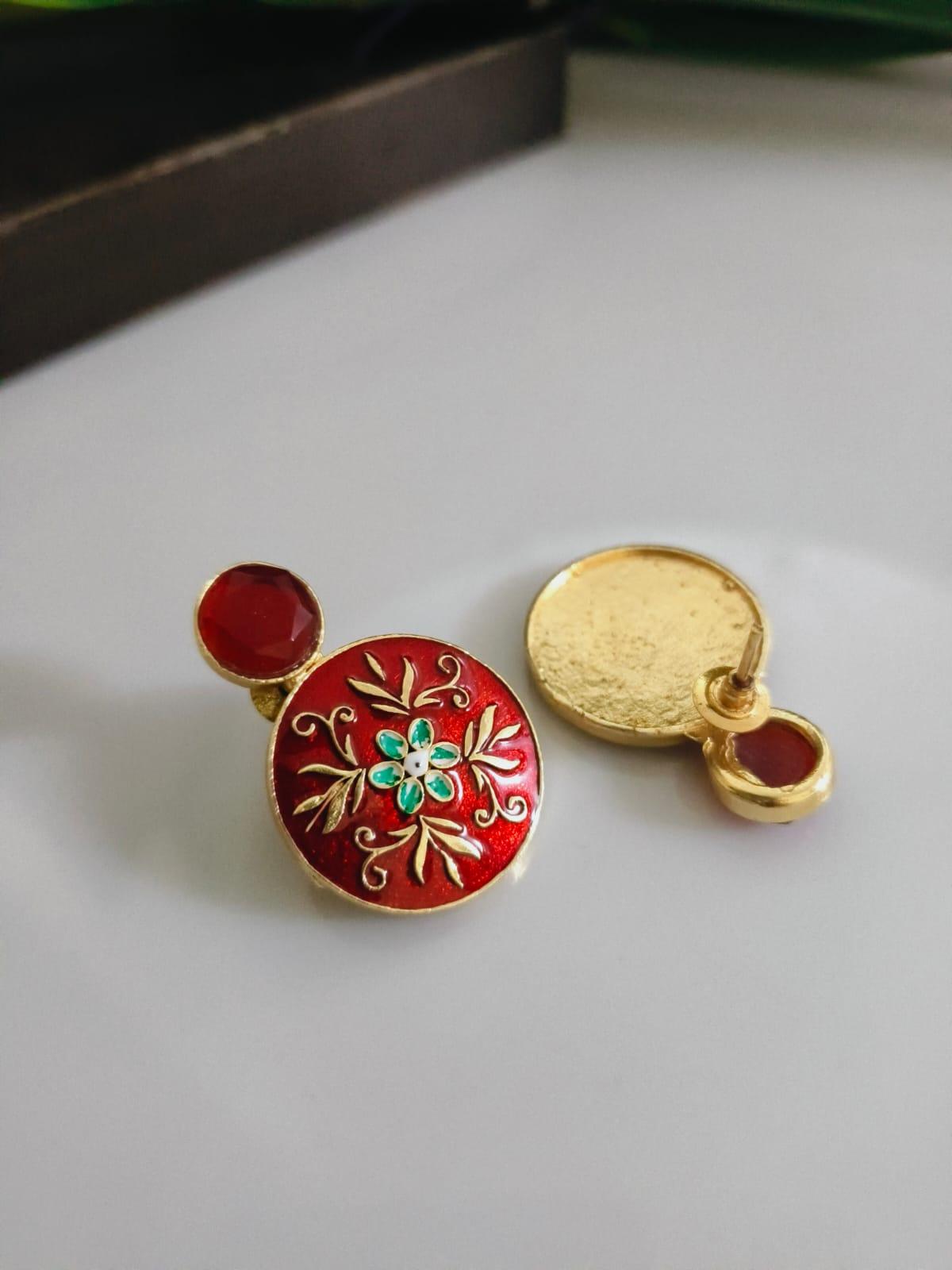 Sarichka Gold Plated Partywear Enamel Stud Earrings
