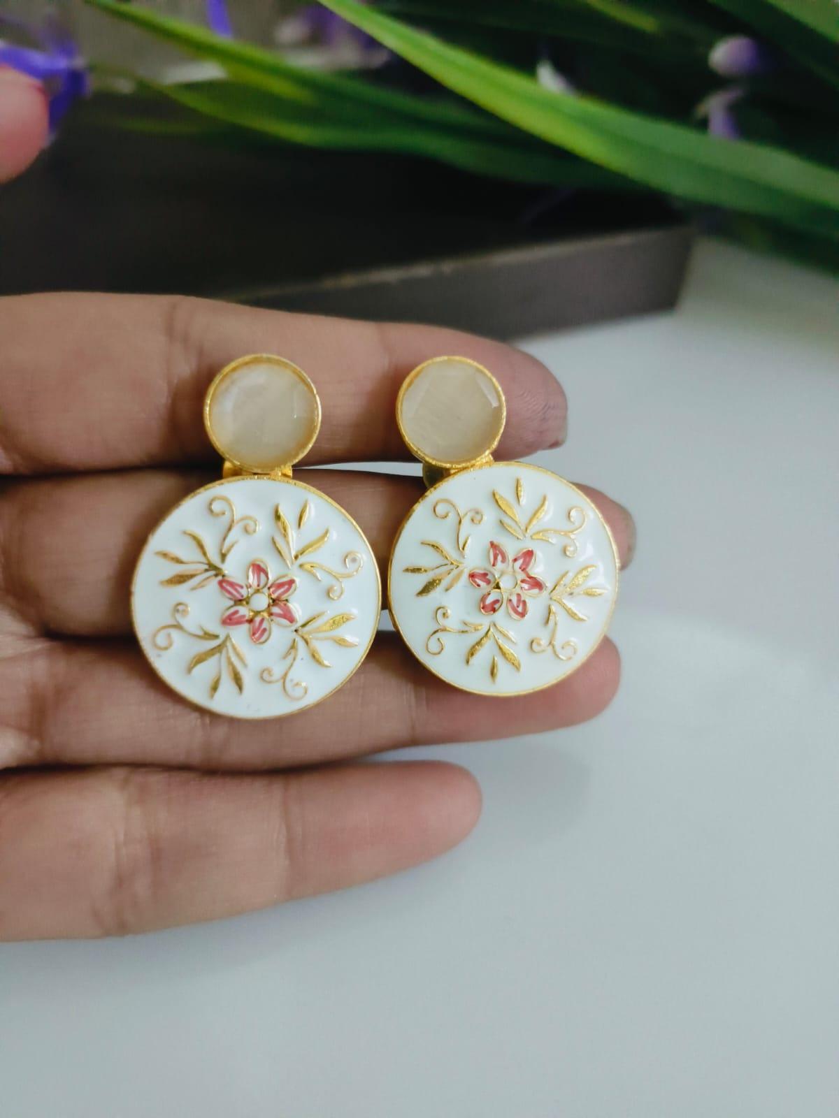 Sarichka Gold Plated Partywear Enamel Stud Earrings