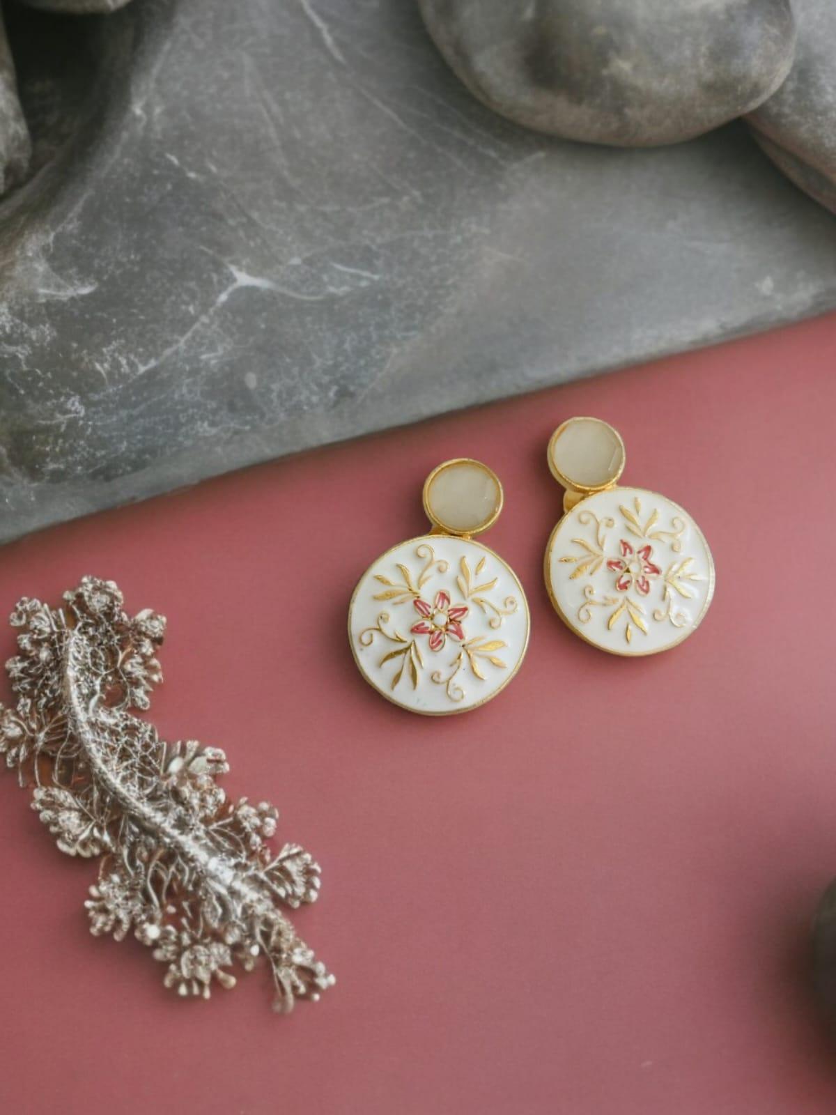 Sarichka Gold Plated Partywear Enamel Stud Earrings