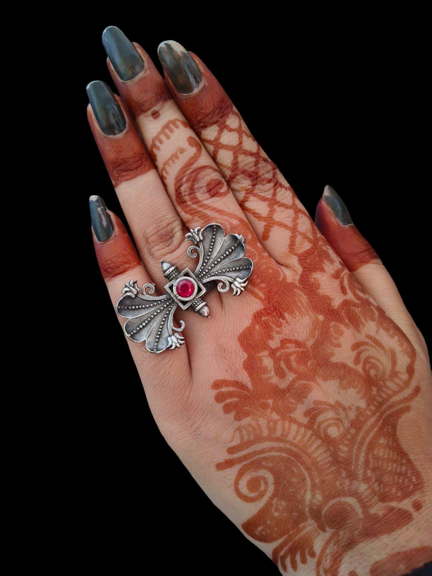 tribal style oxidised ring