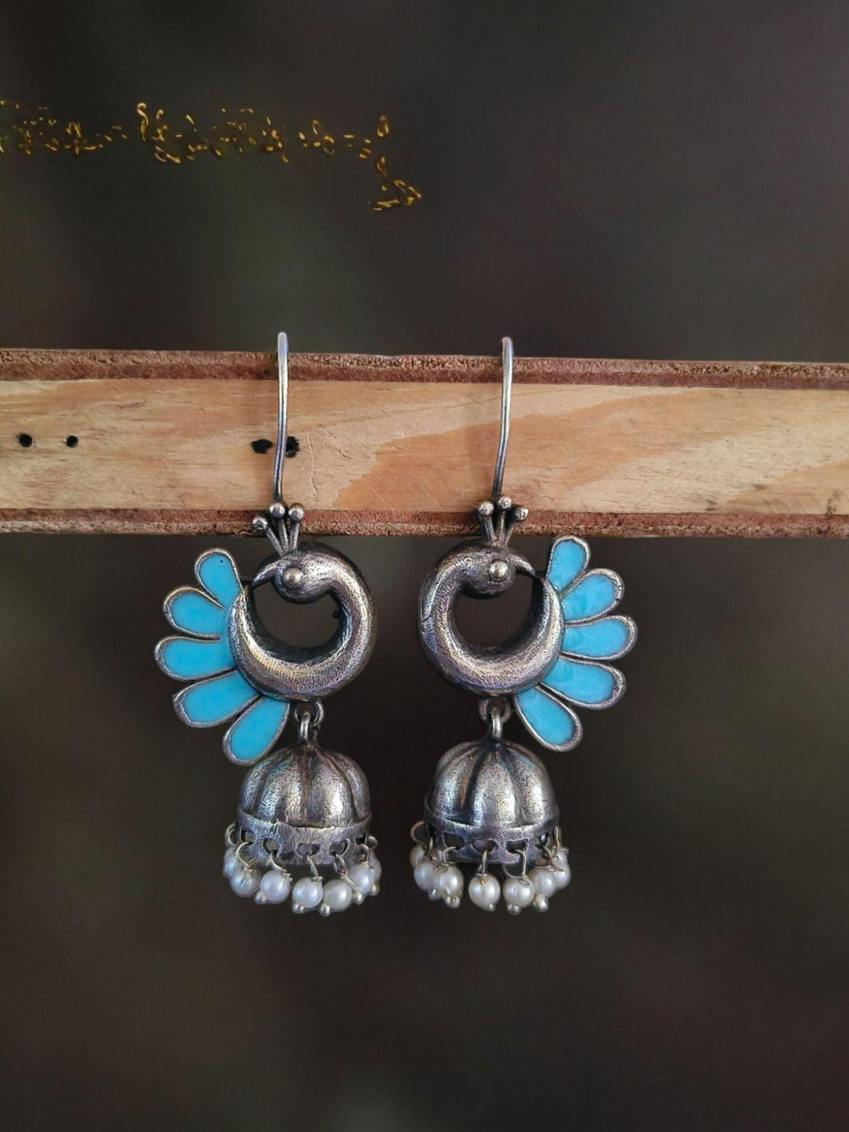 Peacock Oxidised Jhumka Earrings | Sarichka