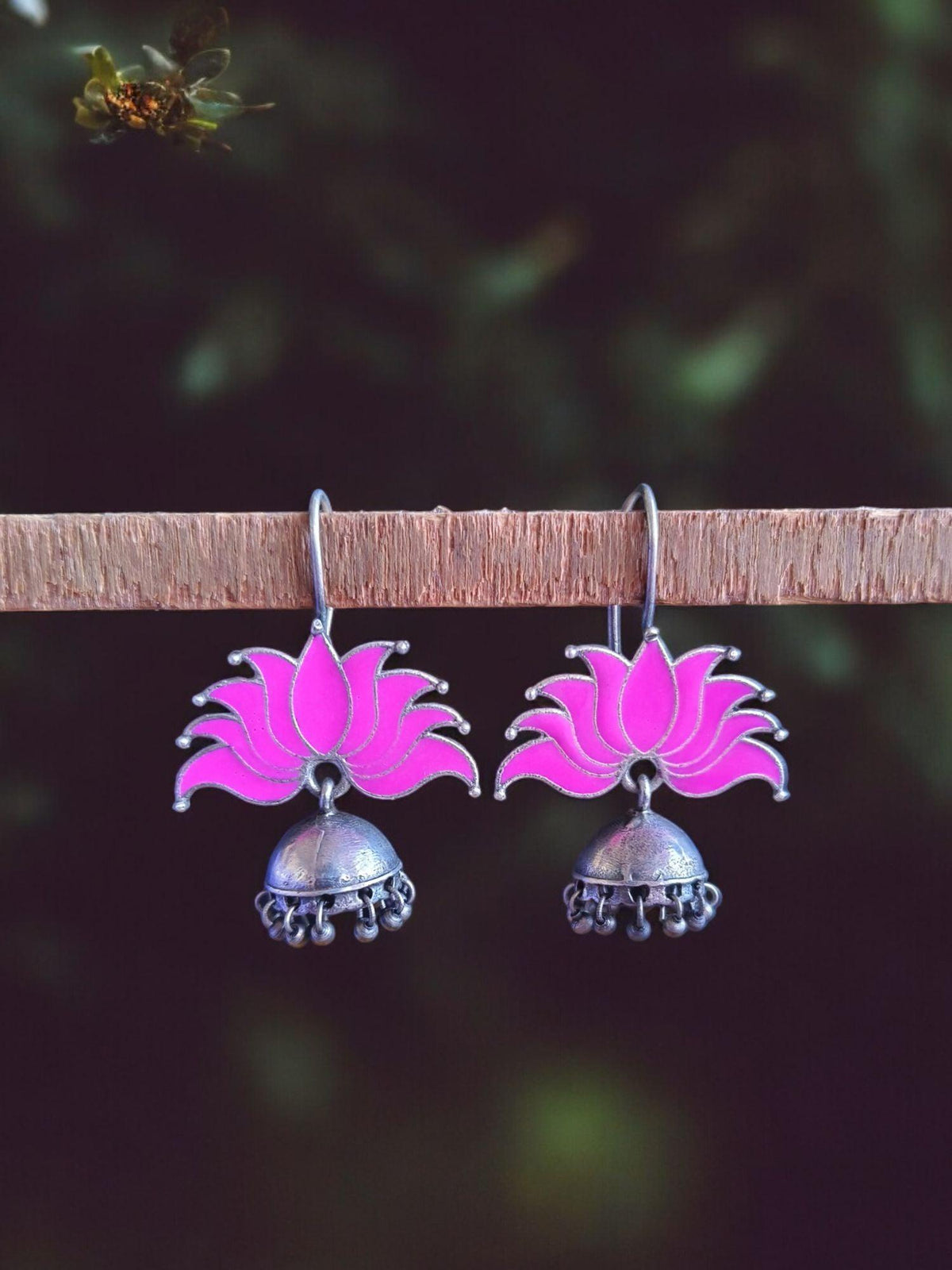 Lotus Oxidized Jhumka Earrings | Sarichka