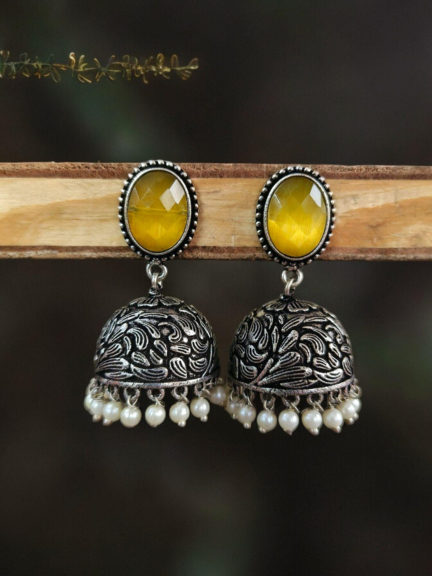 Stone Silver Oxidised Jhumka | Sarichka