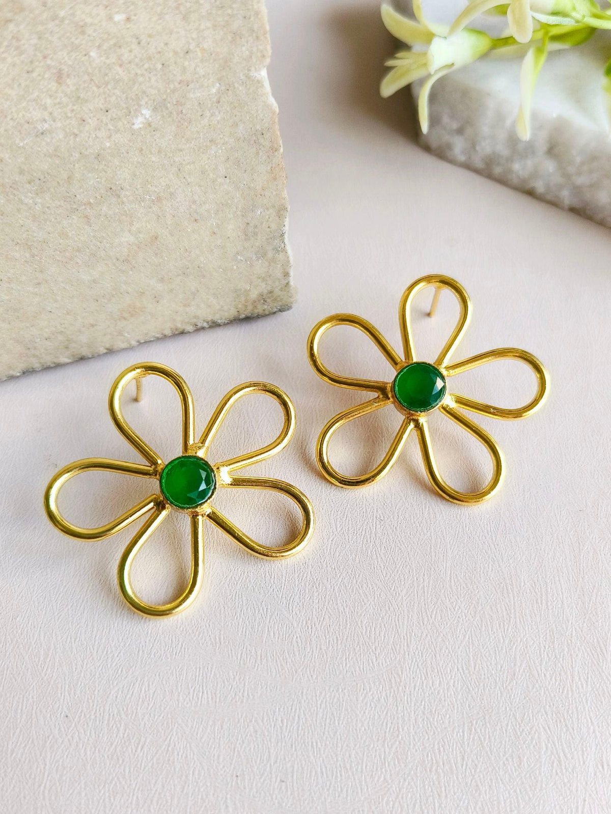 Floral Golden Stud Earrings | AMOLA
