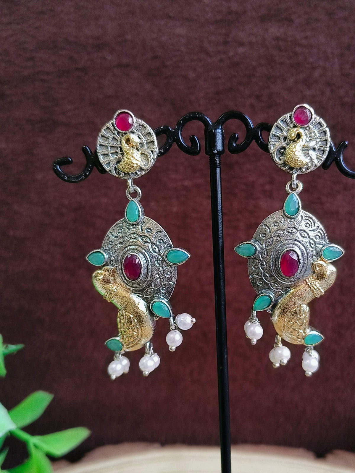 Peacock Oxidised Pearl Jhumki | Sarichka