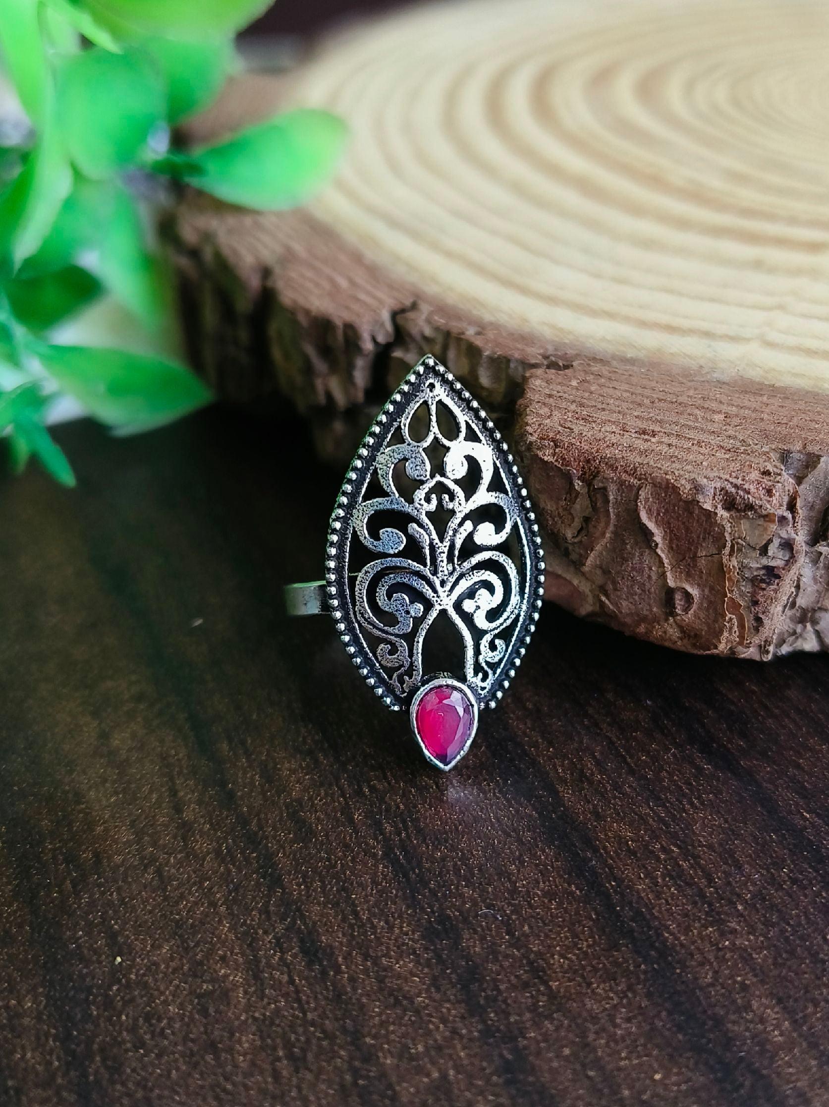 Leaf German Silver Oxidised Rings | Sarichka