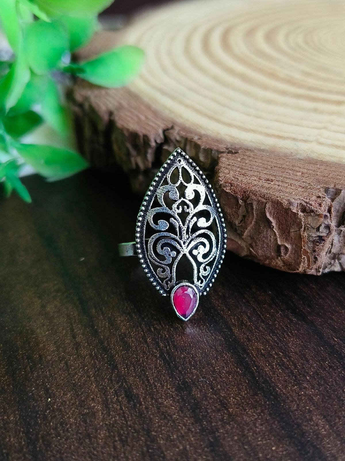 Leaf German Silver Oxidised Rings | Sarichka