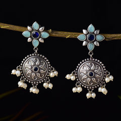 Pearls & Stone Studded Floral Style Dangler Earring - Sarichka Fashion