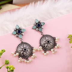 Pearls & Stone Studded Floral Style Dangler Earring - Sarichka Fashion