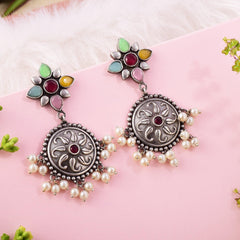 Pearls & Stone Studded Floral Style Dangler Earring - Sarichka Fashion