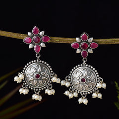 Pearls & Stone Studded Floral Style Dangler Earring - Sarichka Fashion