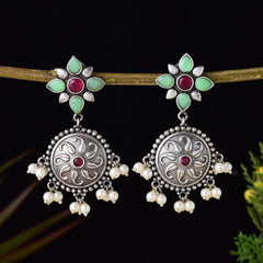 Pearls & Stone Studded Floral Style Dangler Earring - Sarichka Fashion