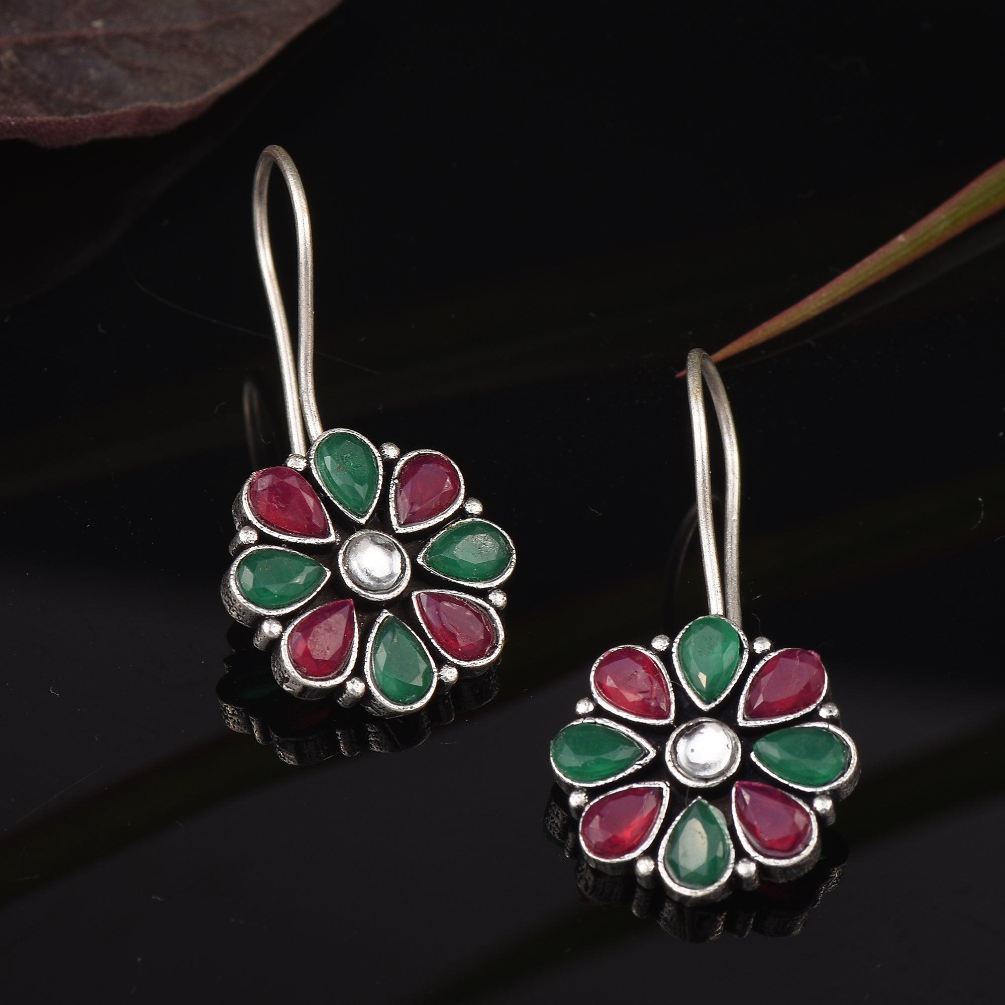 Sarichka Oxidized Silver Plated Daily wear Hook Earrings - Sarichka Fashion