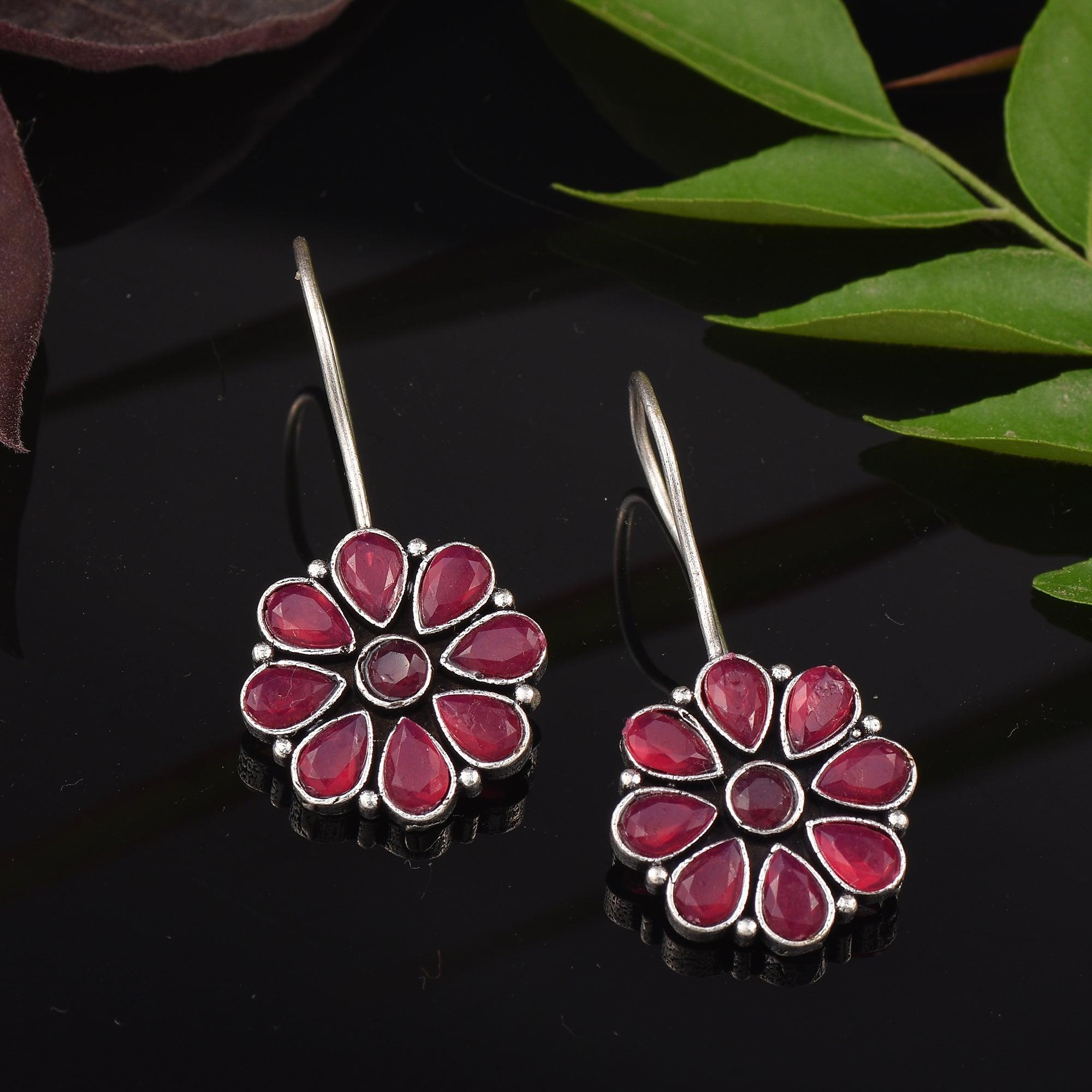 Sarichka Oxidized Silver Plated Daily wear Hook Earrings - Sarichka Fashion