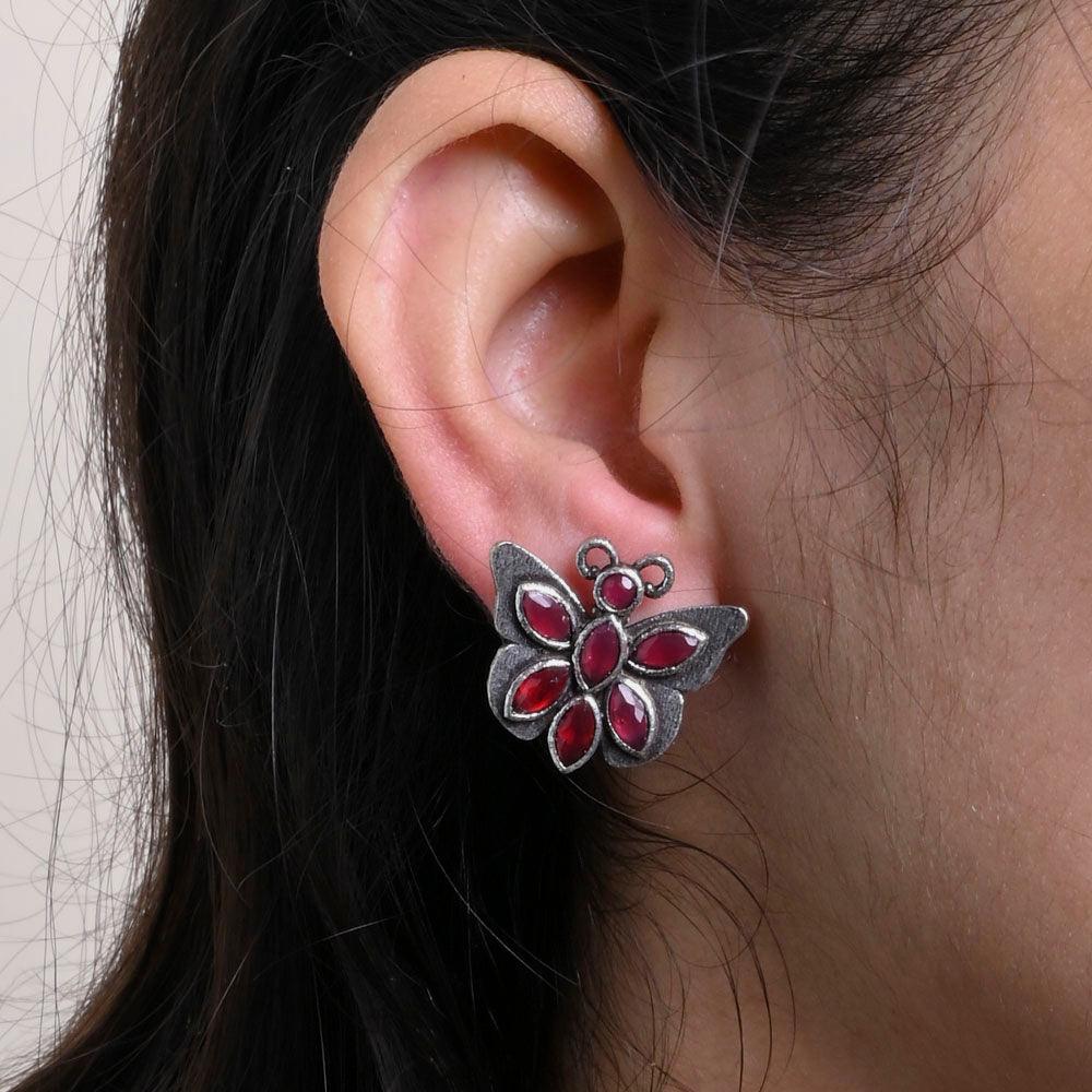 Oxidized Silver Plated Butterfly Stud Earring - Sarichka Fashion