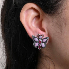 Oxidized Silver Plated Butterfly Stud Earring - Sarichka Fashion