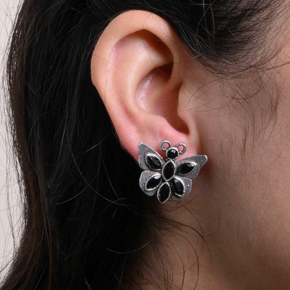 Oxidized Silver Plated Butterfly Stud Earring - Sarichka Fashion