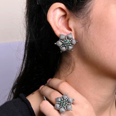 Oxidized Silver Earing and ring combo | Sarichka