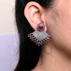 Oxidized Silver Plated Stud Earring - Sarichka Fashion