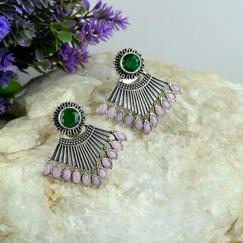 Oxidized Silver Plated Stud Earring - Sarichka Fashion