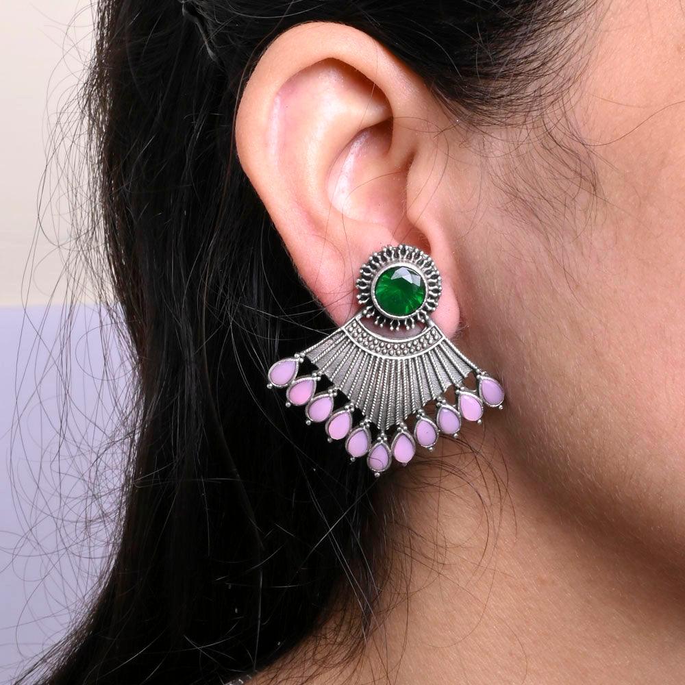 Oxidized Silver Plated Stud Earring - Sarichka Fashion