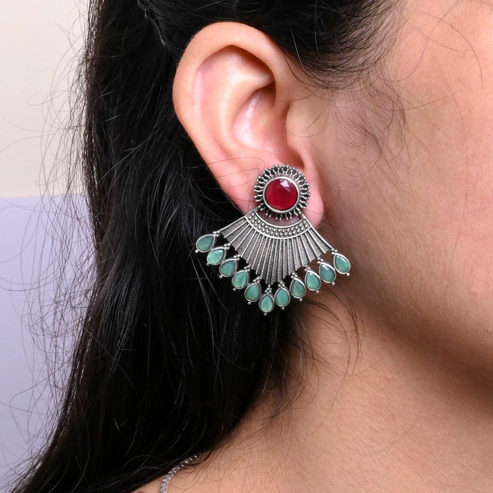 Oxidized Silver Plated Stud Earring - Sarichka Fashion