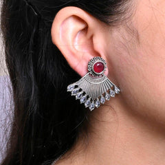 Oxidized Silver Plated Stud Earring - Sarichka Fashion