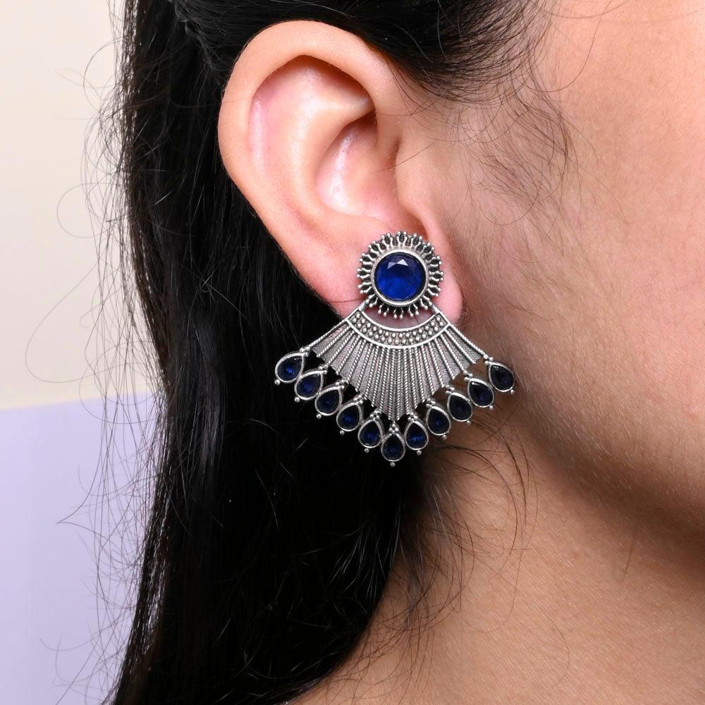 Oxidized Silver Plated Stud Earring - Sarichka Fashion